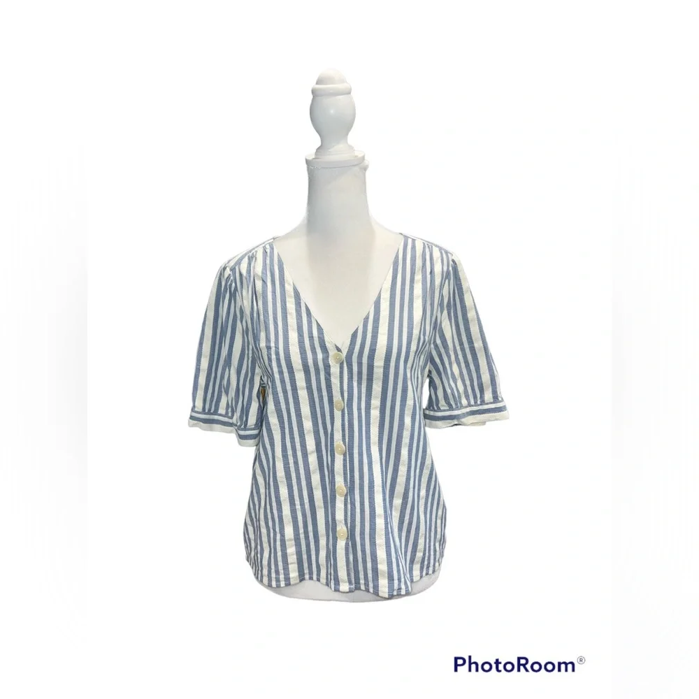 Madewell Blue and White Striped Button Front Blouse